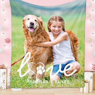 Cobertor De Velo Personalizado Moderno LOVE Pet Photo Paw Print Dog