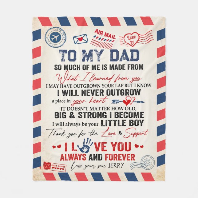 Cobertor De Velo Personalizado Para O Meu Pai Do Son Air Mail (Frente)