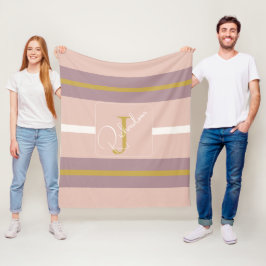 Cobertor De Velo Personalizado Rosa Bege Listra Dourada Monograma C