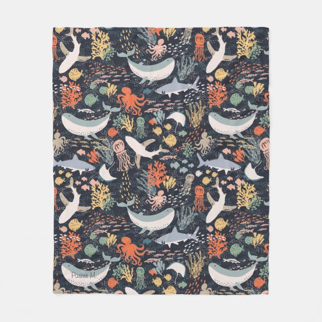 Cobertor De Velo Personalizado | Vida marinha (Frente)