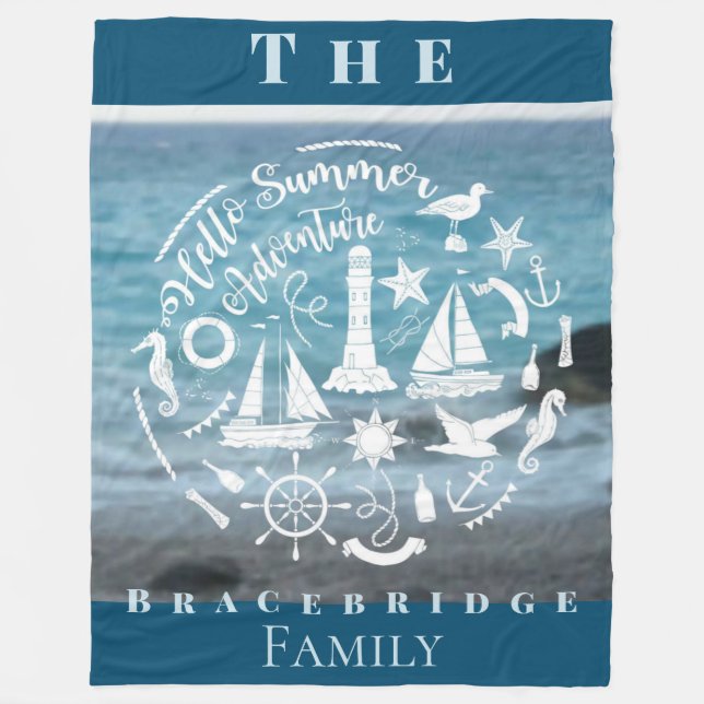 Cobertor De Velo Personalizar o tema marinho Hello Summer Adventure (Frente)