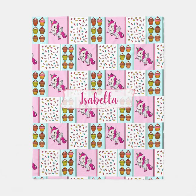 Cobertor De Velo Personalizar Unicórnio, Cupcakes e borrifados (Frente)