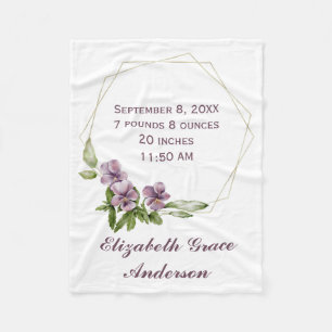 Cobertor De Velo Personalize Roxo Verde Floral Estatísticas de Nasc
