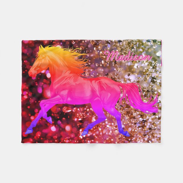 Cobertor De Velo Personalized Baby Blanket With a Rainbow Horse (Frente (Horizontal))