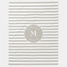 Personalized Beige Striped Baby Blanket – Neutral