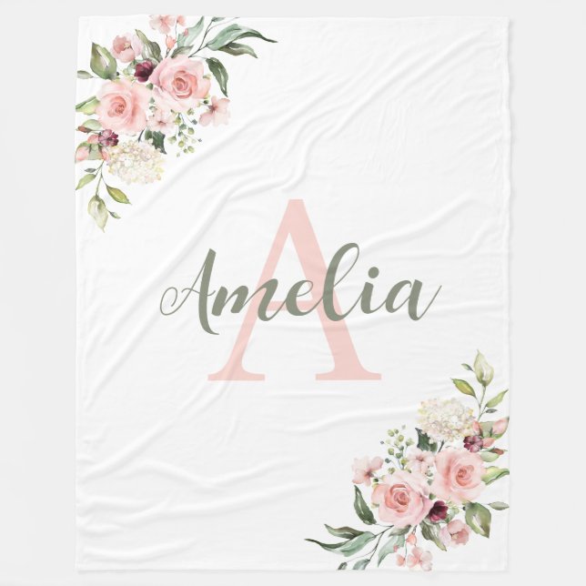 Cobertor De Velo Personalized blanket name, initial and roses (Frente)