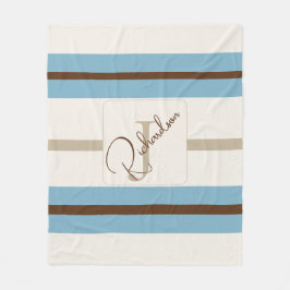 Cobertor De Velo Personalized Blue Brown Stripe Monogram Coastal