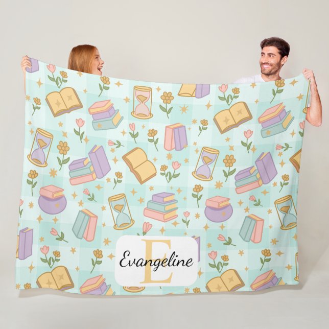 Cobertor De Velo Personalized Bookish Magic Green Pastel Girly Name (In Situ)