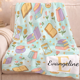 Cobertor De Velo Personalized Bookish Magic Pastel Girl Name Green