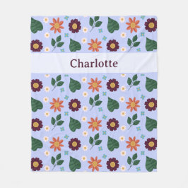 Cobertor De Velo Personalized Bright Blue Colorful Floral Name