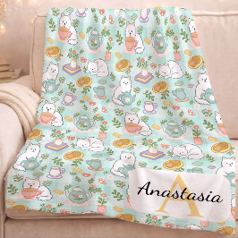 Cobertor De Velo Personalized  Cat Monogram Name Pastel High Tea