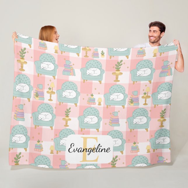 Cobertor De Velo Personalized Cozy Aesthetic Pink Cat Pattern Girly (In Situ)