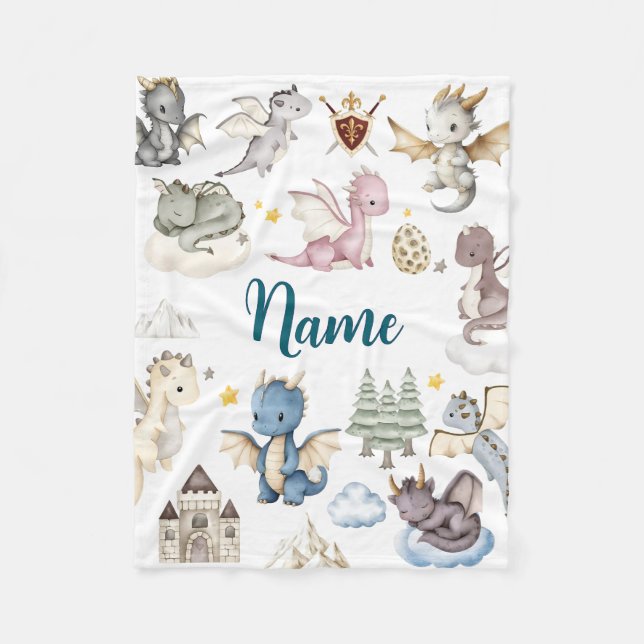 Cobertor De Velo Personalized Dragon Baby Blanket with Name (Frente)
