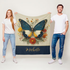 Cobertor De Velo Personalized Fleece Blanket Butterfly Floral 