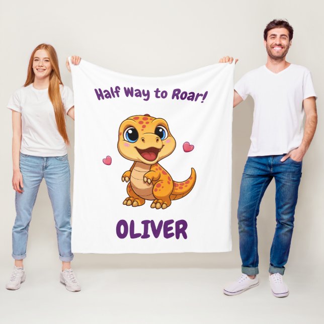 Cobertor De Velo Personalized Halfway to One Dinosaur 6 Month (In Situ)