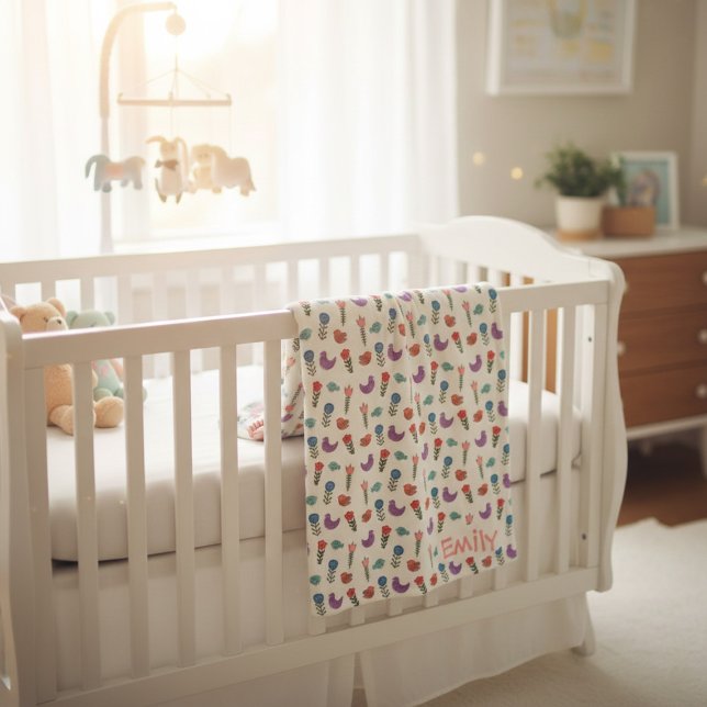 Cobertor De Velo Personalized Hand-Drawn Folk Art Floral Kids Blank (Criador carregado)