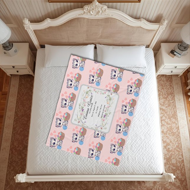 Cobertor De Velo Personalized Kitten Baby Blanket | Custom Birth  (Criador carregado)