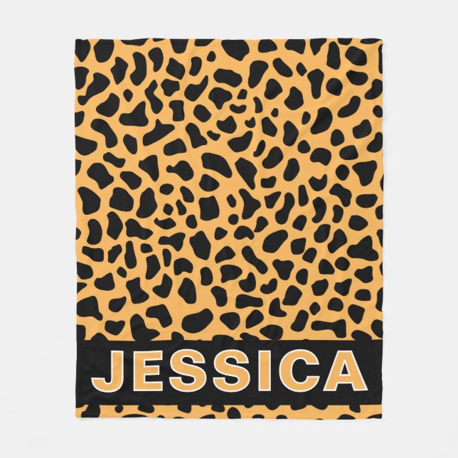 Cobertor De Velo Personalized Leopard Print Custom Name Wild Animal (Frente)