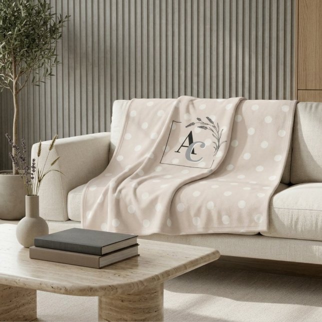 Cobertor De Velo Personalized Monogram Beige Polka Dot Throw Gift (Criador carregado)