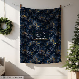 Cobertor De Velo Personalized Navy Blanket Chic Gold Flowers Gift
