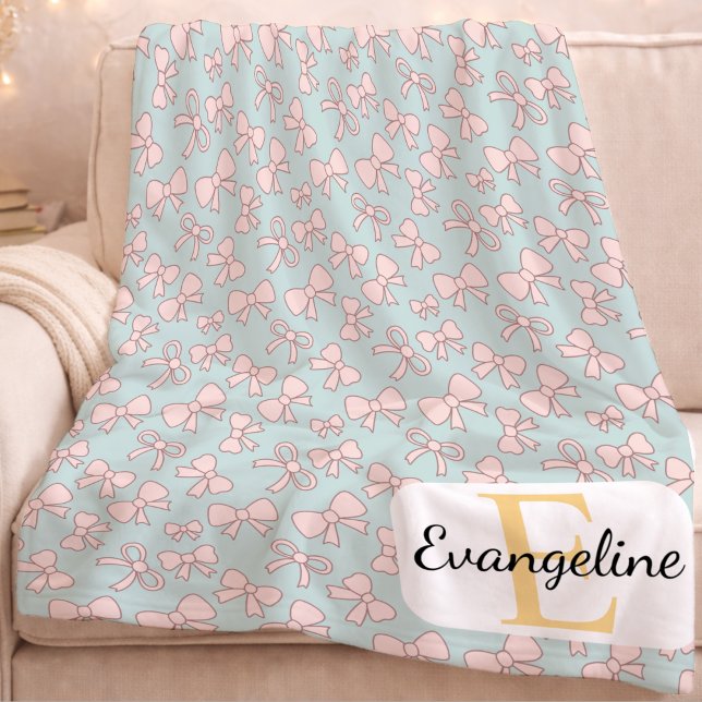 Cobertor De Velo Personalized Pastel Bow Aesthetic Pattern Pink Blu (Criador carregado)