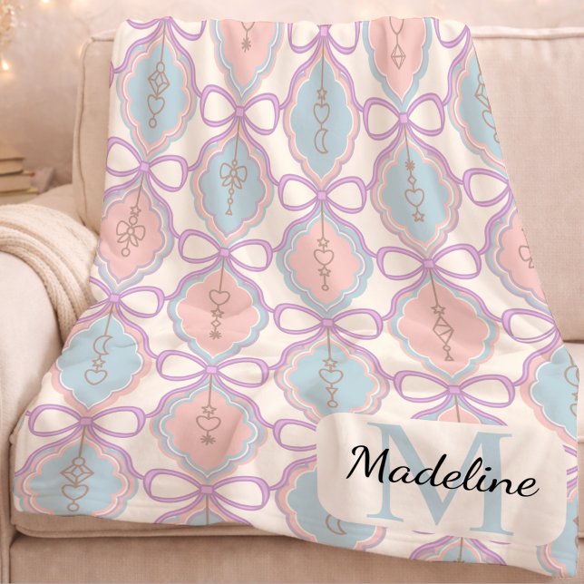 Cobertor De Velo Personalized Pastel Bows Monogram Name Blanket (Criador carregado)