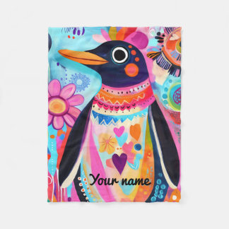 Cobertor De Velo Personalized Penguin Blanket: Colorful Arctic 