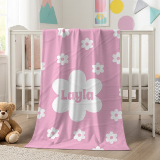 Cobertor De Velo Personalized Pink Daisy Name Fleece Blanket