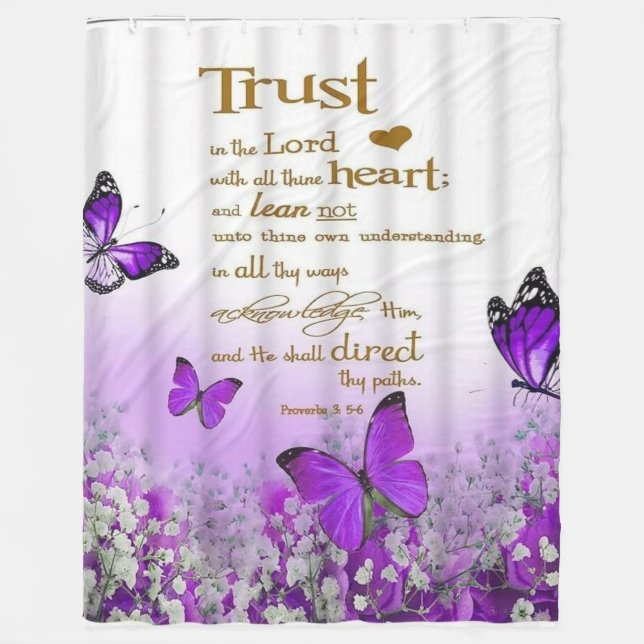 Cobertor De Velo Personalized Purple Butterfly Proverbs 3:5-6 Relig (Frente)