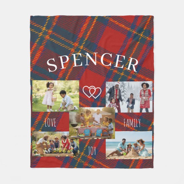 Cobertor De Velo Personalized Red Plaid Tartan Family Photo (Frente)