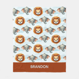 Cobertor De Velo Personalized Safari Animal Pastel Lion Elephant