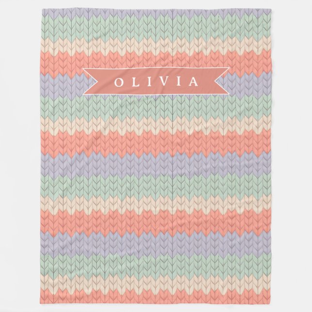 Cobertor De Velo Personalized Scandinavian Pastel Knit Pattern Name (Frente)