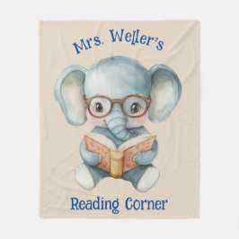 Cobertor De Velo Personalized Teacher Watercolor Elephant Reading