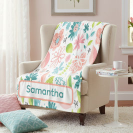 Cobertor De Velo Personalized Teal and Pink Floral