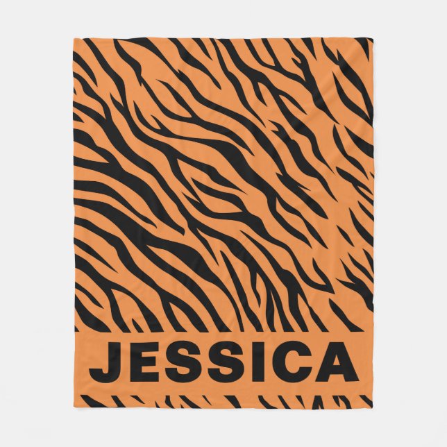 Cobertor De Velo Personalized Tiger Stripes Orange Black Animal (Frente)