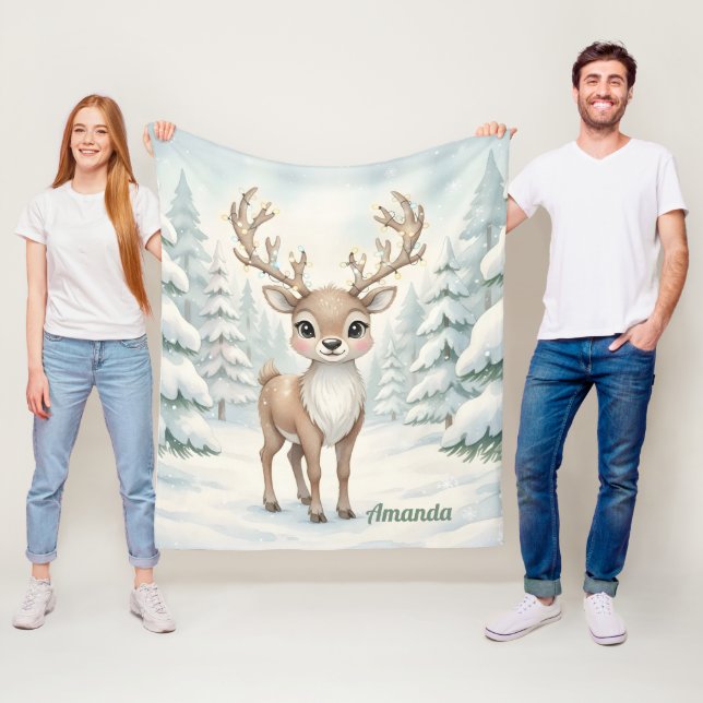 Cobertor De Velo Personalized Whimsical Reindeer Christmas Blanket (In Situ)