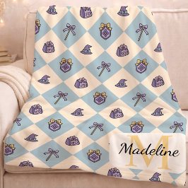 Cobertor De Velo Personalized Wizard School Blue Monogram Name