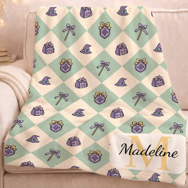 Cobertor De Velo Personalized Wizard School Monogram Name Green