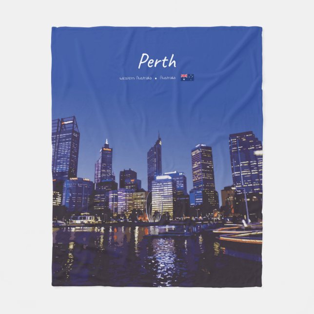 Cobertor De Velo Perth, Austrália - Silhueta da Cidade à Noite (Frente)