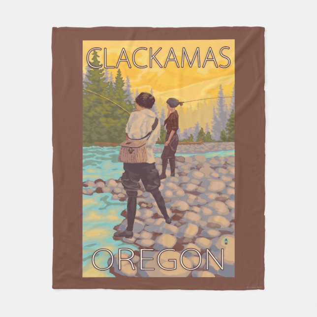 Cobertor De Velo Pesca com mosca das mulheres - Clackamas, Oregon (Frente)