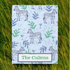 Cobertor De Velo Pessoais Listras de Zebra e Martinis Azul Préppy