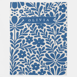 Cobertor De Velo Pessoalizado Floral Folclórico Azul Nórdico Person
