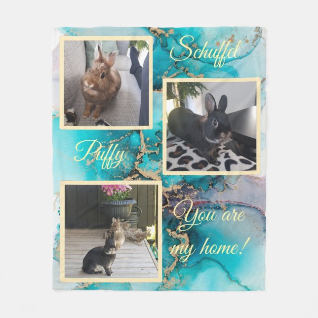 Cobertor De Velo Pet bunny photo collage - green ink Fleecedecke (Frente)