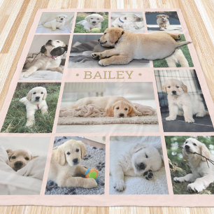 Cobertor De Velo Pet Photo Collage Name Blush Dourado Modern Dog