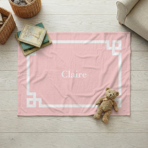 Cobertor De Velo Pétala Rosa e Branco Monograma Chave Grega