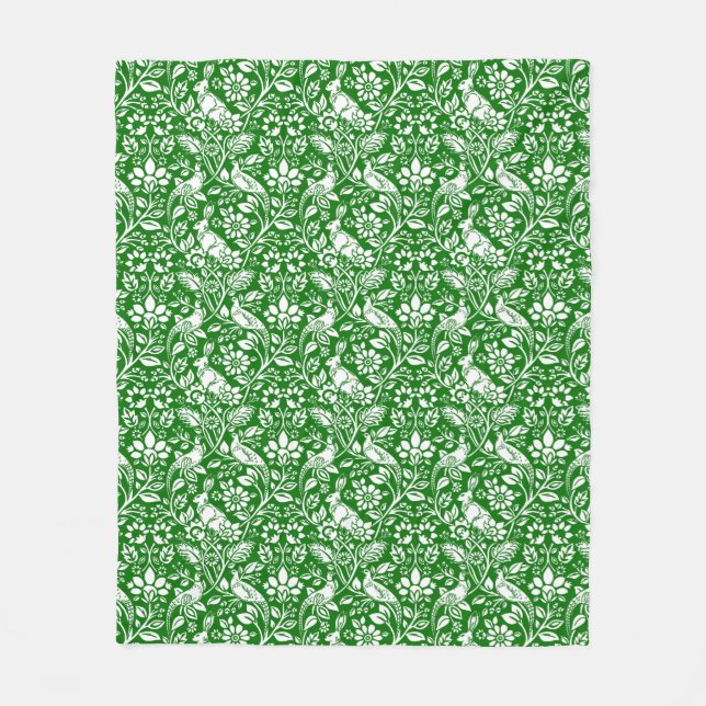 Cobertor De Velo Pheasant and Hare Patterno, Emerald Green e White (Frente)