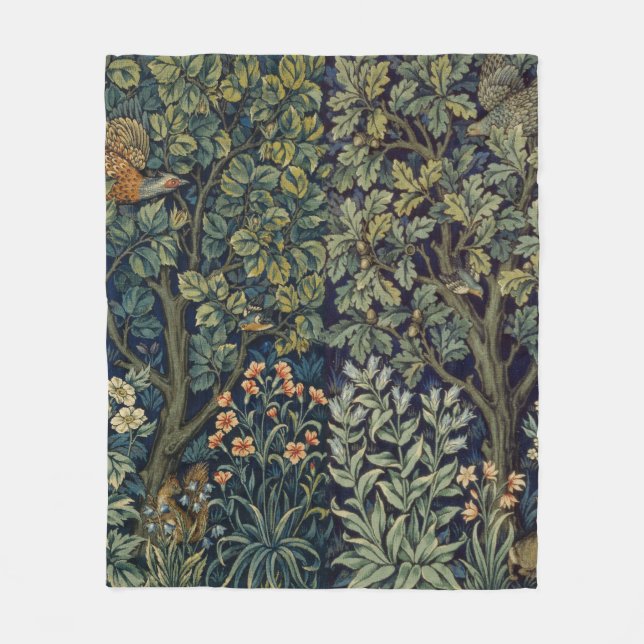 Cobertor De Velo Pheasant Pássaro Árvore Floresta William Morris (Frente)