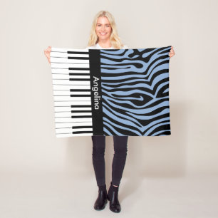 Cobertor De Velo Piano Keys Sky Blue and Black Zebra Print