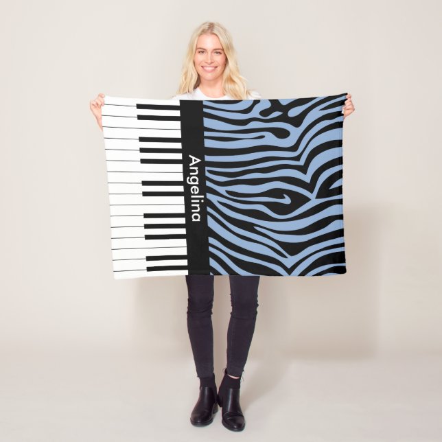 Cobertor De Velo Piano Keys Sky Blue and Black Zebra Print (In Situ)