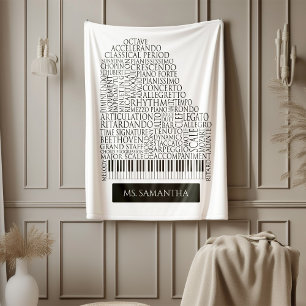 Cobertor De Velo Piano Word Cloud Gift for Piano Teacher